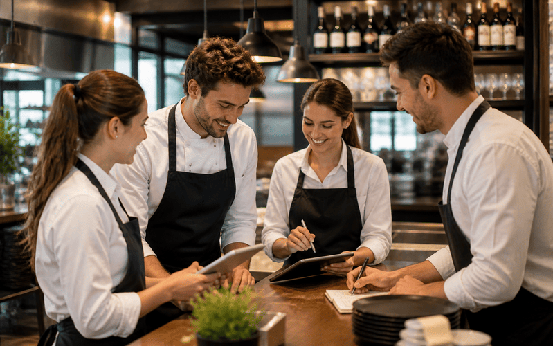 equipo hostelería restaurante trabajando juntos